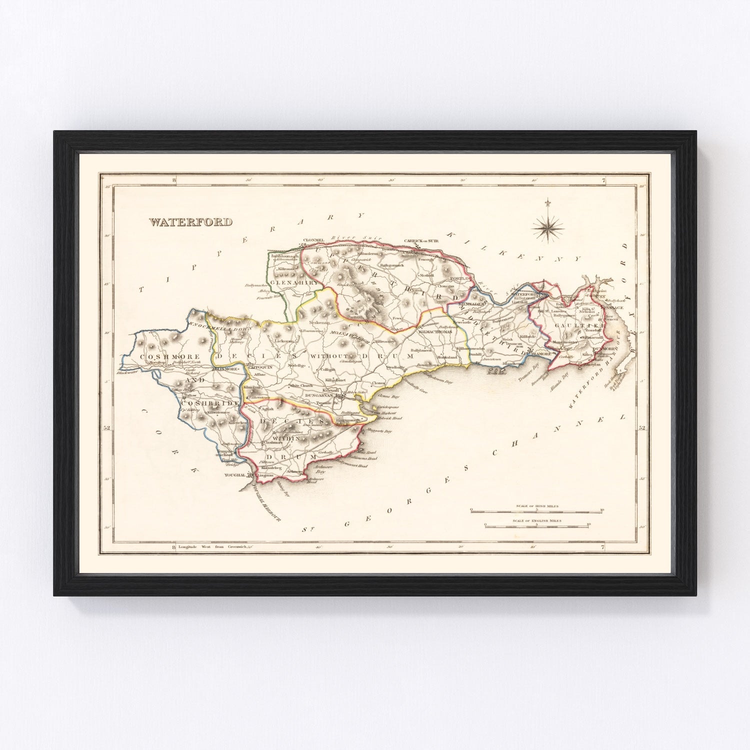 Vintage Map of Waterford County Ireland, 1846