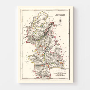 Vintage Map of Tipperary County Ireland, 1846
