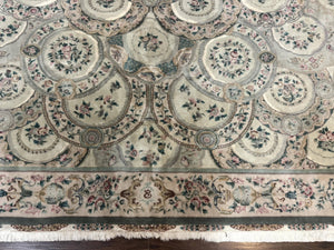 Pak Persian Rug 9x12, Wool with Silk Highlights, European Design, Floral, Green
