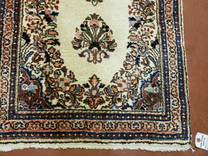 2' 7" X 4' Vintage Handmade Indian Medallion Wool Floral Beige Rug