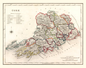 Vintage Map of Cork County Ireland, 1846