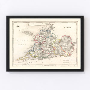 Vintage Map of Clare County Ireland, 1846