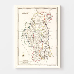Vintage Map of Armagh County Ireland, 1846