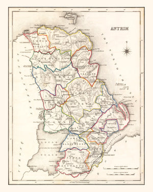 Vintage Map of Antrim County Ireland, 1846