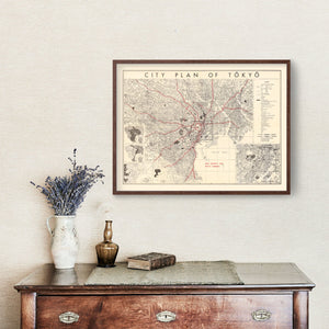 Vintage Map of Tokyo, Japan 1945