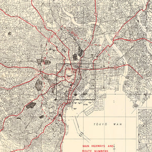 Vintage Map of Tokyo, Japan 1945