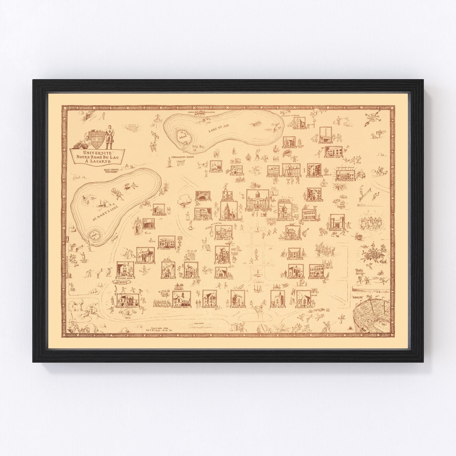 Vintage Map of University of Notre Dame, 1938