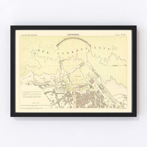 Vintage Map of Livorno, Italy 1884