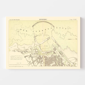 Vintage Map of Livorno, Italy 1884