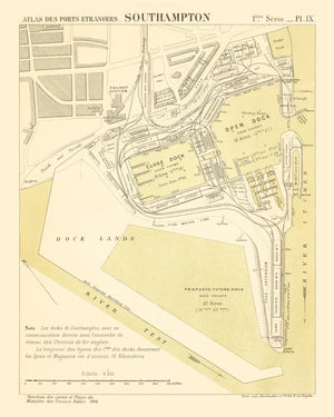Vintage Map of Southampton, England 1884