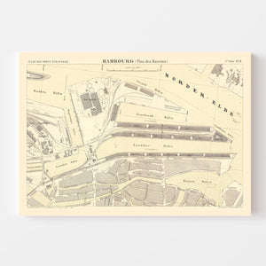 Vintage Map of Hamburg, Germany 1884