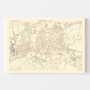 Vintage Map of Hamburg, Germany 1884