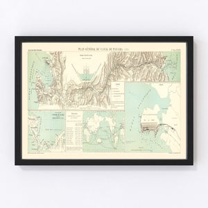 Vintage Map of Panama Canal, 1886