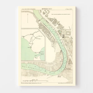 Vintage Map of Seville, Spain 1870