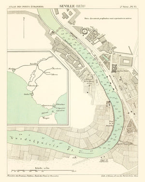 Vintage Map of Seville, Spain 1870