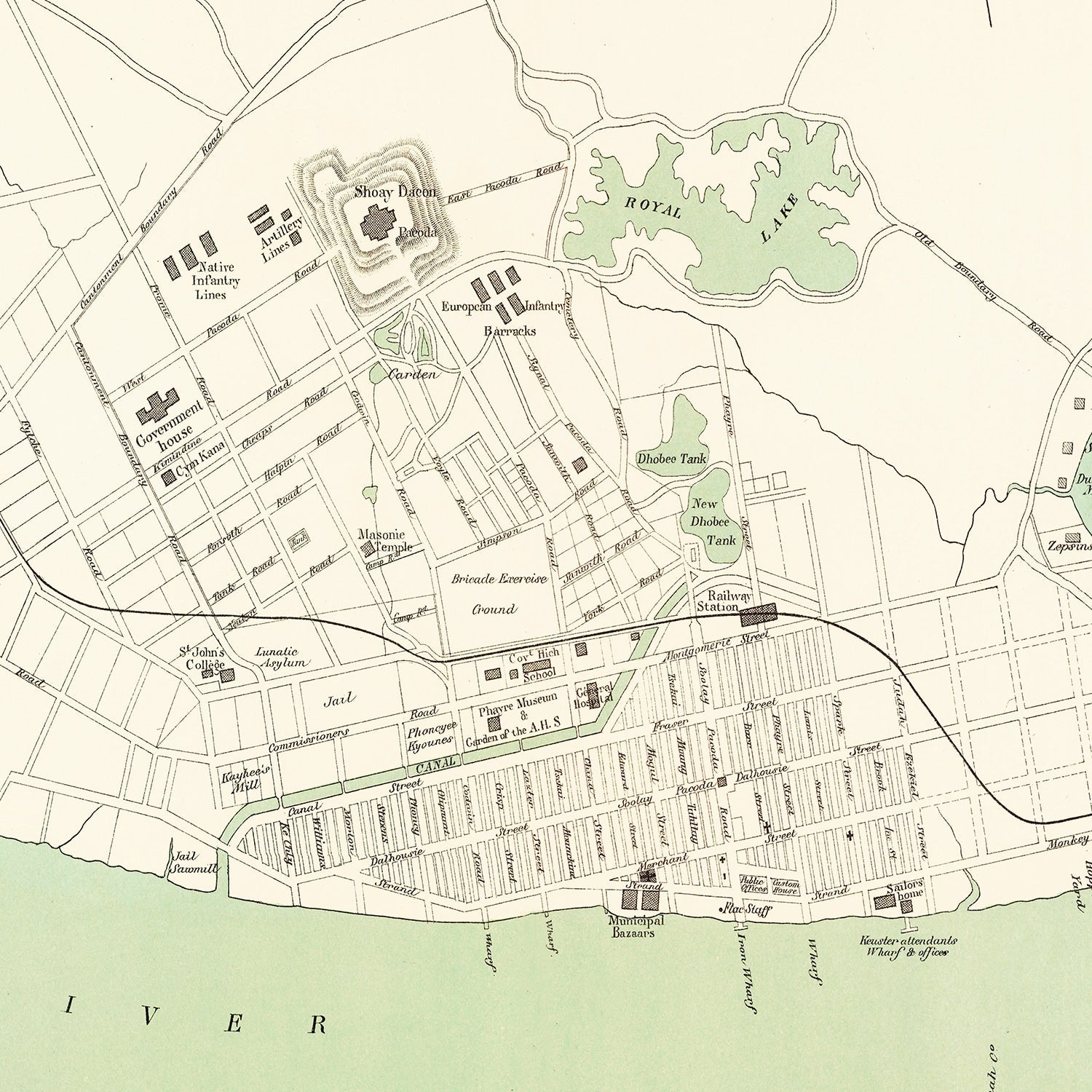 Vintage Map of Yangon, Myanmar 1888