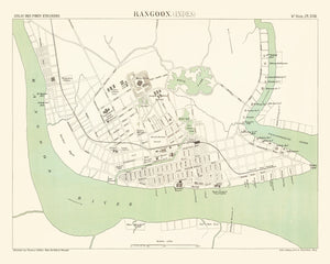 Vintage Map of Yangon, Myanmar 1888