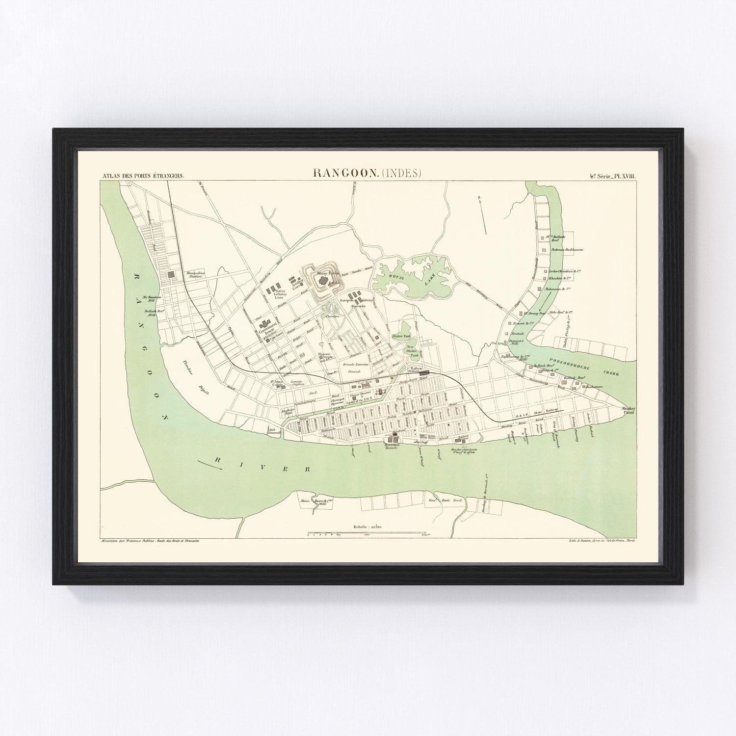 Vintage Map of Yangon, Myanmar 1888