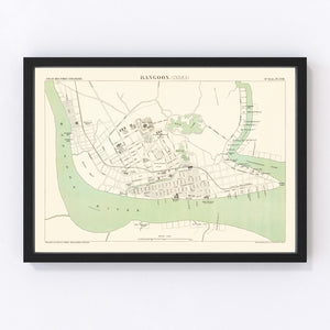 Vintage Map of Yangon, Myanmar 1888