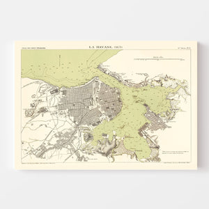 Vintage Map of Havana, Cuba 1879