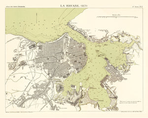 Vintage Map of Havana, Cuba 1879