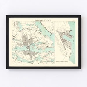 Vintage Map of Stockholm, Sweden 1883