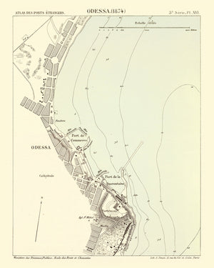 Vintage Map of Odesa, Ukraine 1874