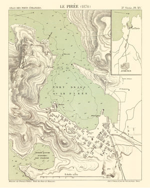 Vintage Map of Piraeus, Greece 1870
