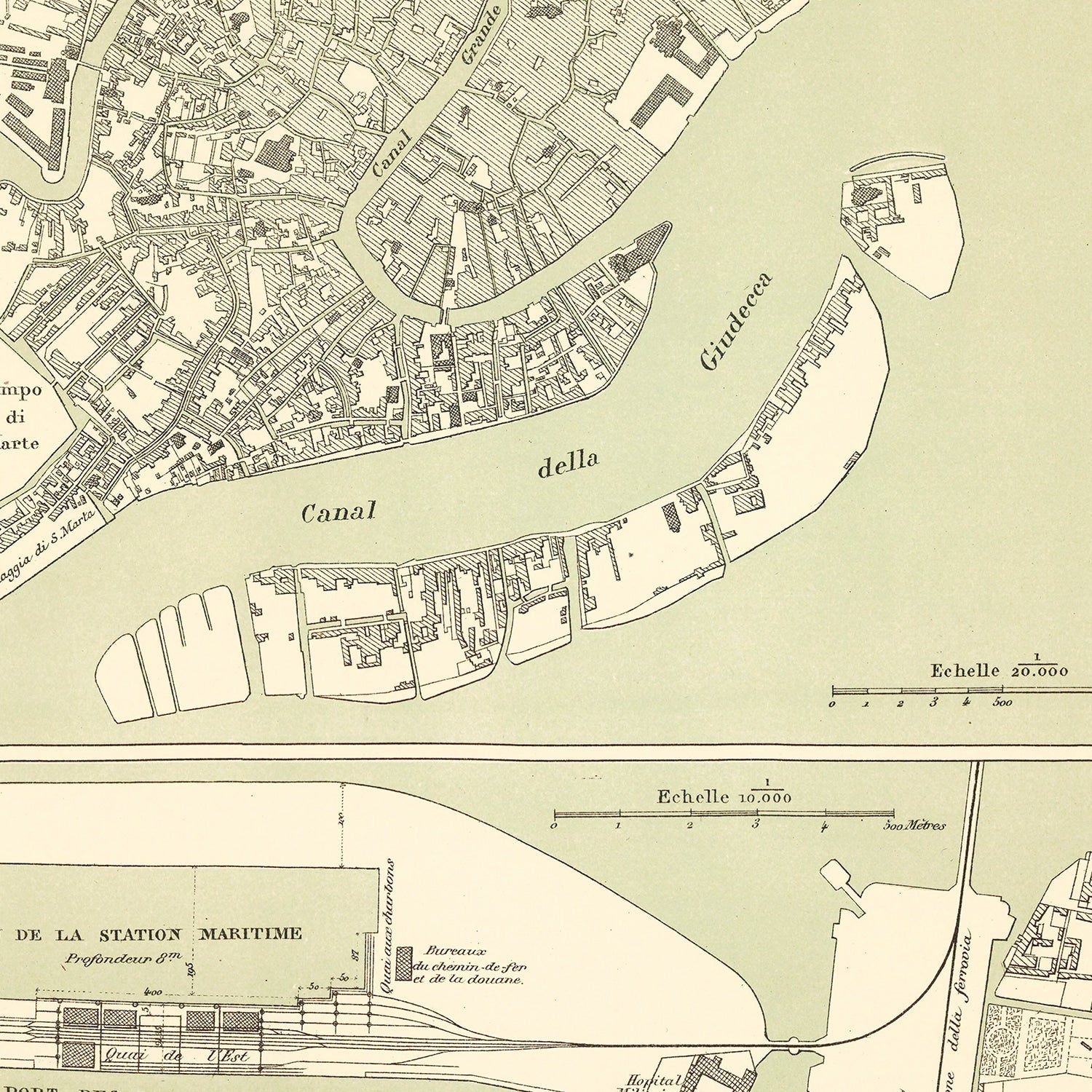 Vintage Map of Venice, Italy 1887