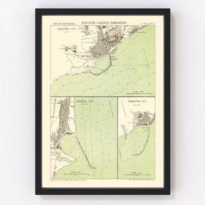 Vintage Map of Alicante, Spain 1878