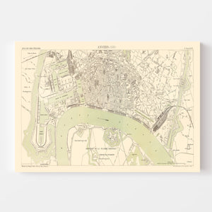 Vintage Map of Antwerp, Belgium 1886