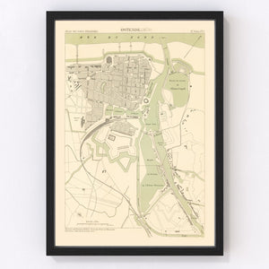 Vintage Map of Ostend, Belgium 1878