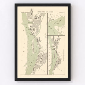Vintage Map of Gothenburg, Sweden 1885