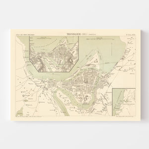 Vintage Map of Trondheim, Norway 1885