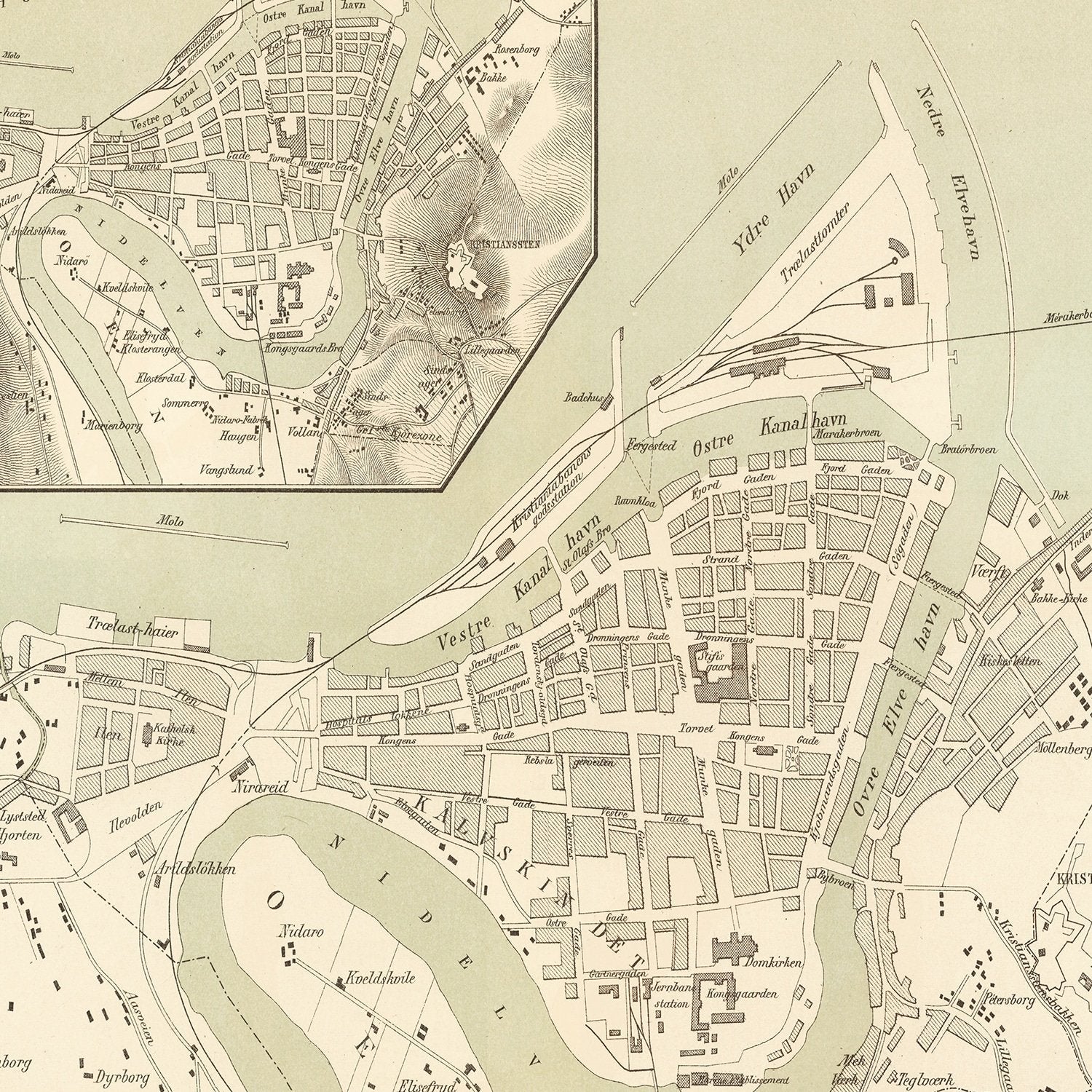 Vintage Map of Trondheim, Norway 1885