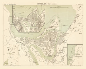 Vintage Map of Trondheim, Norway 1885