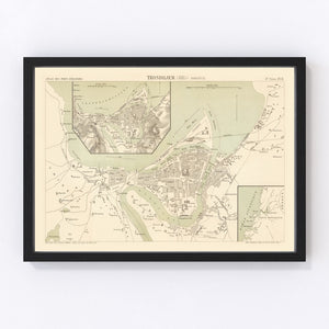 Vintage Map of Trondheim, Norway 1885