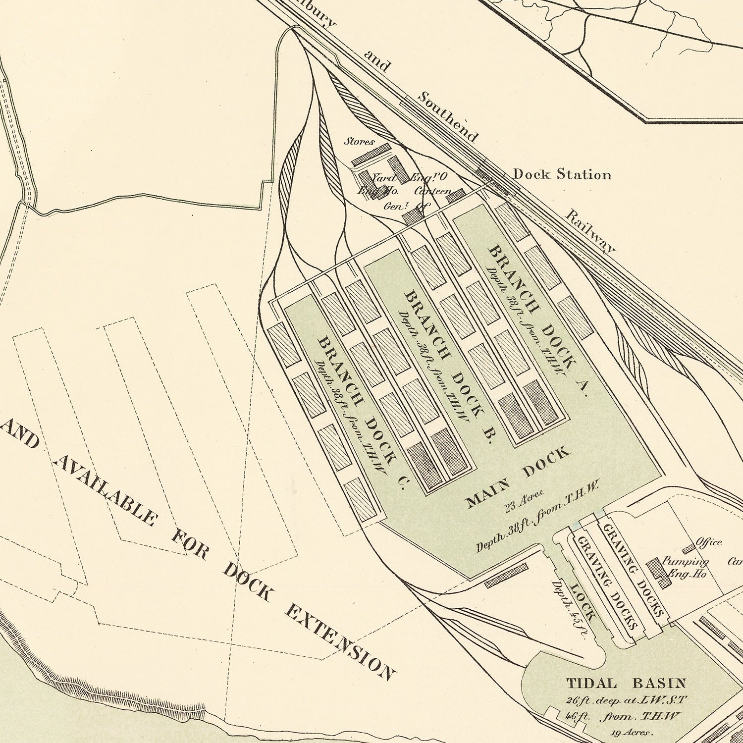 Vintage Map of Tilbury, England 1885