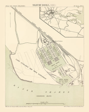 Vintage Map of Tilbury, England 1885