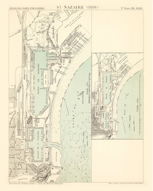 Vintage Map of Saint Nazaire, France 1886