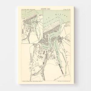 Vintage Map of Dieppe, France 1886