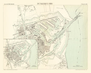 Vintage Map of Dunkerque, France 1886
