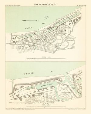 Vintage Map of Bremerhaven, Germany 1886