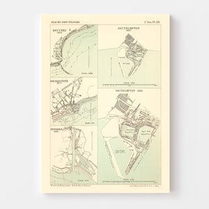 Vintage Map of Dover, England 1884