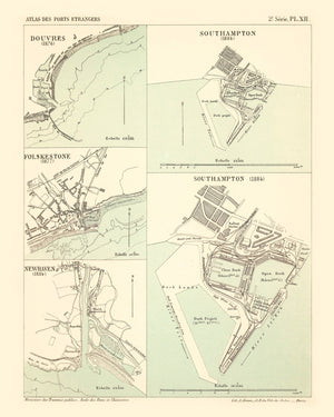 Vintage Map of Dover, England 1884