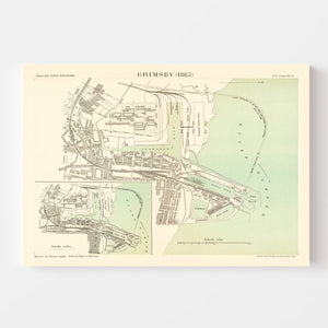 Vintage Map of Grimsby, England 1885