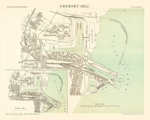 Vintage Map of Grimsby, England 1885