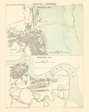 Vintage Map of Swansea, Wales 1885