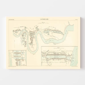 Vintage Map of London, England 1885