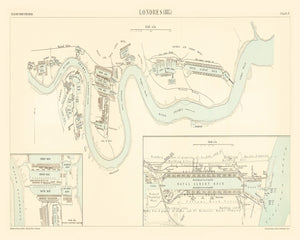 Vintage Map of London, England 1885